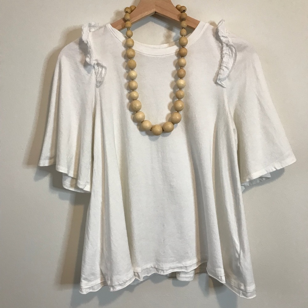 Anthropologie white frill tee